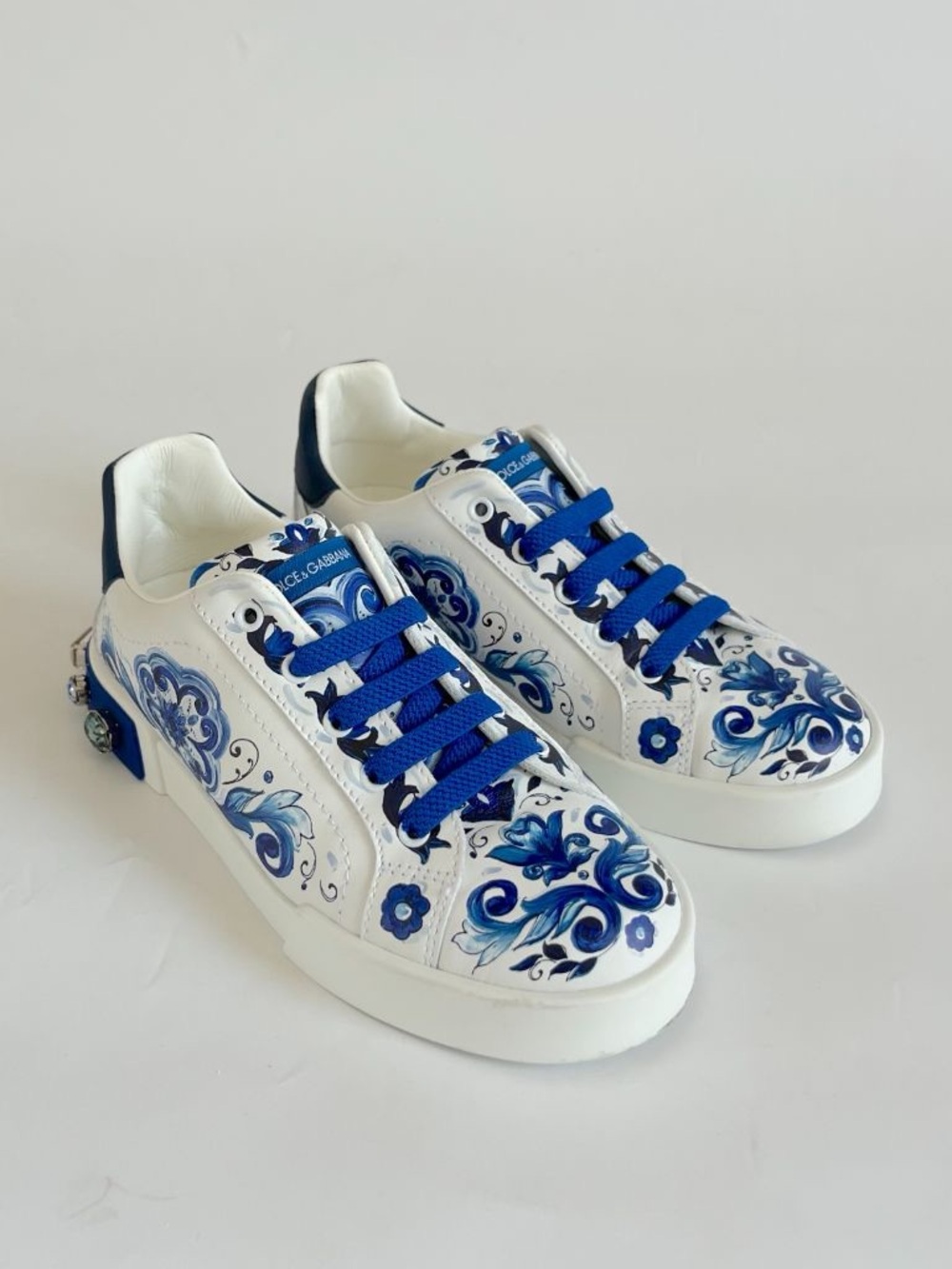 Dolce & Gabbana Portofino Light Sneakers With Majolica Print In Blue